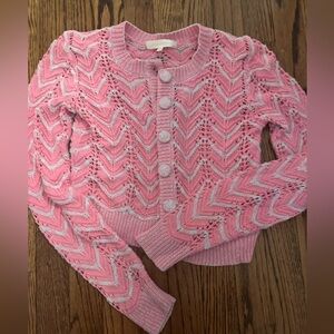 Loveshackfancy pink & white cropped cardigan size xs.  Excellent condition